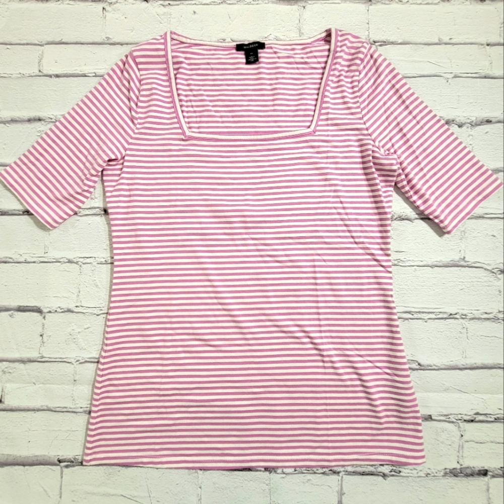 Super Soft Lavendar Striped Square Neck T-Shirt